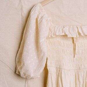 Light Peach Swiss Dot Midi Dress